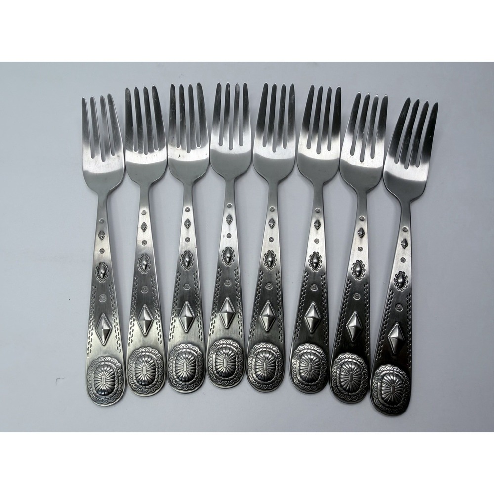 Wallace TAOS Stainless Southwest Motif Satin 8 Salad Forks 18/0 China Flatware
